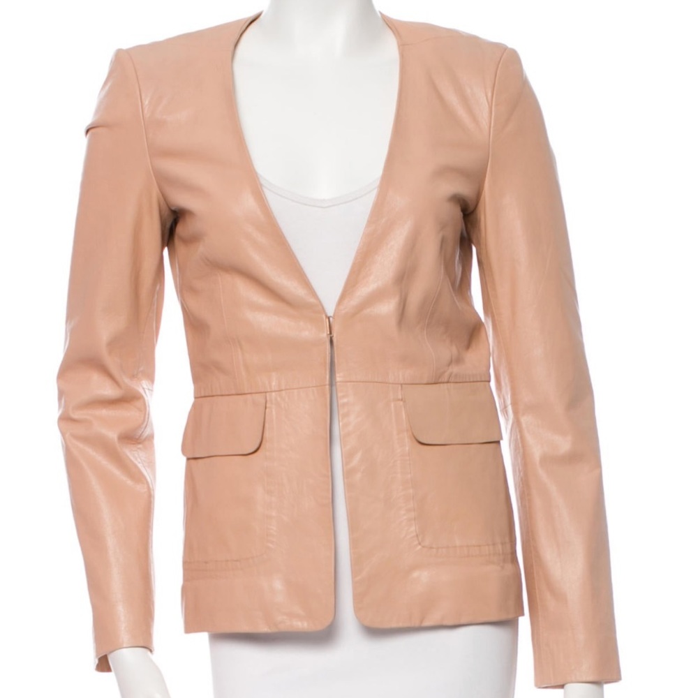 PHILOSOPHY FERETTI NUDE LEATHER BLAZER JACKET IT 38 us XS